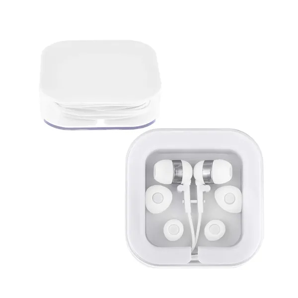 2.75" x 2.75" x 0.75" ABS plastic case with silicone/polyurethane earbuds... from ASI 79530 Prime Line