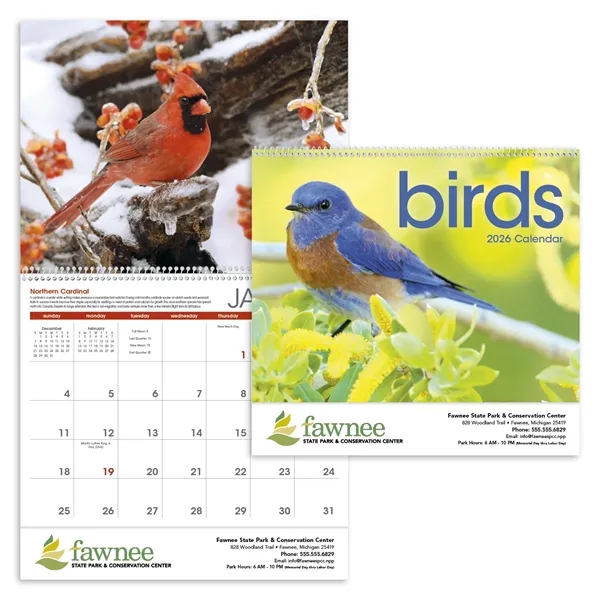 11 x 19 2024 Birds calendar on 70# paper with UV-coated... from ASI 40480 Koozie Group / Norwood Triumph Calendar