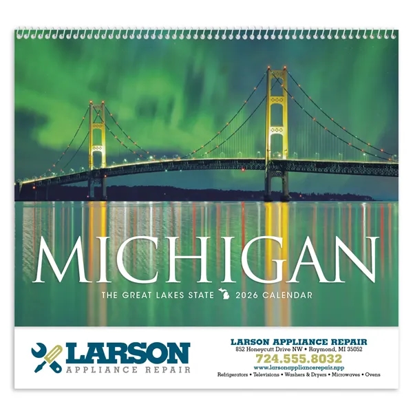 11 x 19 2024 Michigan calendar on 70# glossy paper with... from ASI 40480 Koozie Group / Norwood Triumph Calendar