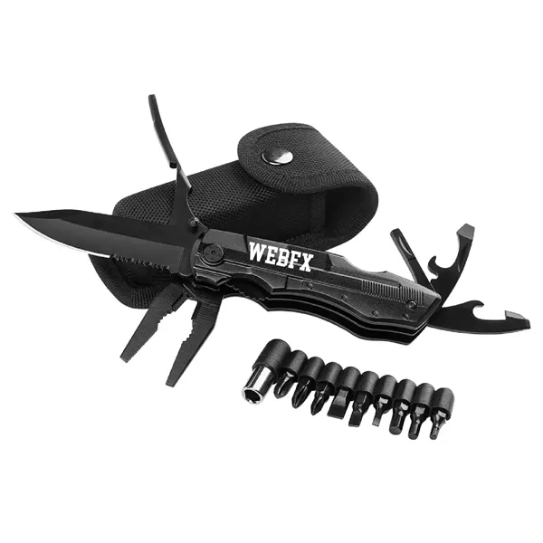 A multitool features a sharp knife, pliers, can opener, bottle opener,... from ASI 39820 Opusline (Benmex)