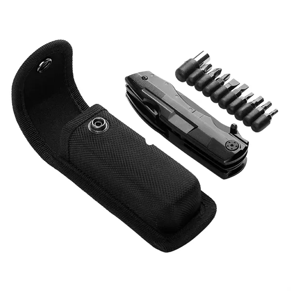 A multitool features a sharp knife, pliers, can opener, bottle opener,... from ASI 39820 Opusline (Benmex)