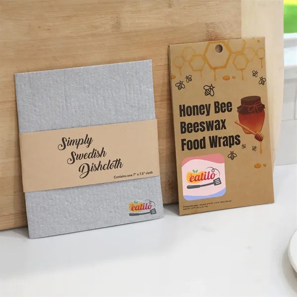Sustainable bundled set of beeswax food wraps and a Swedish dishcloth... from ASI 61966 HPG / Beacon Promotions
