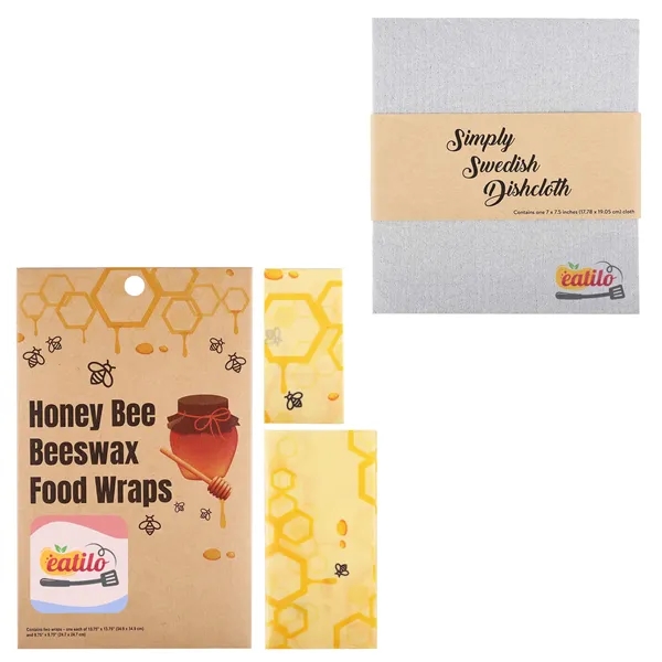 Sustainable bundled set of beeswax food wraps and a Swedish dishcloth... from ASI 61966 HPG / Beacon Promotions