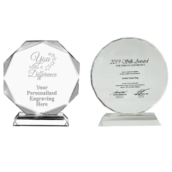 Crystal transparent award trophy plus laser engraving on 1 location plus... from ASI 37218 Athena Promo (tm)