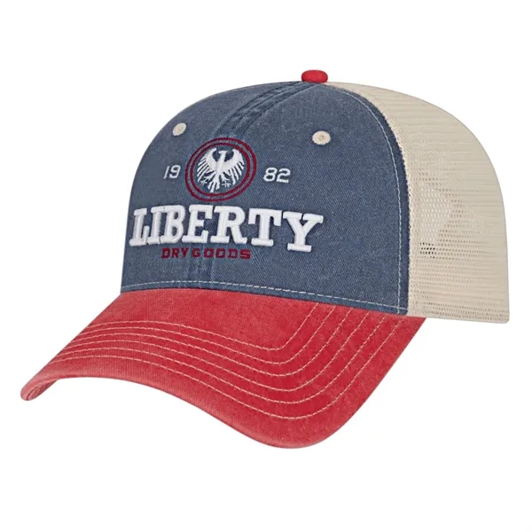 Unstructured washed pigment dyed cotton twill cap with mesh back and... from ASI 43792 Cap America Inc