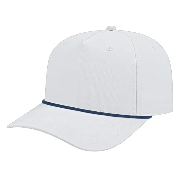 Medium profile five panel structured cap with a modified flat visor... from ASI 43792 Cap America Inc