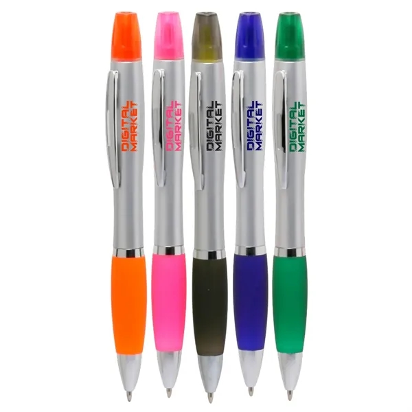 Twist action plastic pen with highlighter and rubber grip.... from ASI 39552 BEL Promo