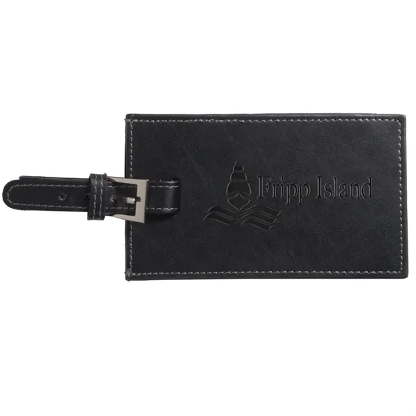 Rectangular luggage tag with leather flap and silver-tone zinc alloy buckle.... from ASI 79530 Prime Line