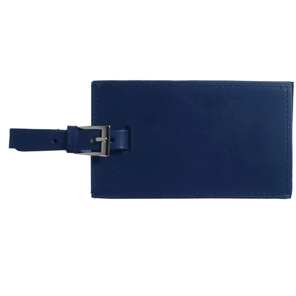 Rectangular luggage tag with leather flap and silver-tone zinc alloy buckle.... from ASI 79530 Prime Line