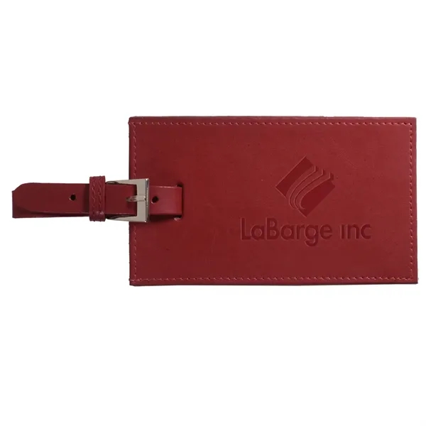 Rectangular luggage tag with leather flap and silver-tone zinc alloy buckle.... from ASI 79530 Prime Line