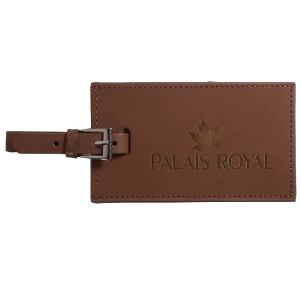 Rectangular luggage tag with leather flap and silver-tone zinc alloy buckle.... from ASI 79530 Prime Line