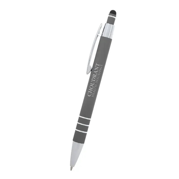 5 1/2" plunger-action pen with rubberized aluminum body and stylus on... from ASI 61125 Hit Promotional Products / Hit®
