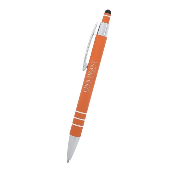 5 1/2" plunger-action pen with rubberized aluminum body and stylus on... from ASI 61125 Hit Promotional Products / Hit®