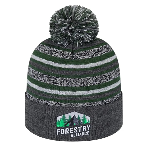 Acrylic knit cap with variegated stripes with solid cuff and pompom... from ASI 43792 Cap America Inc