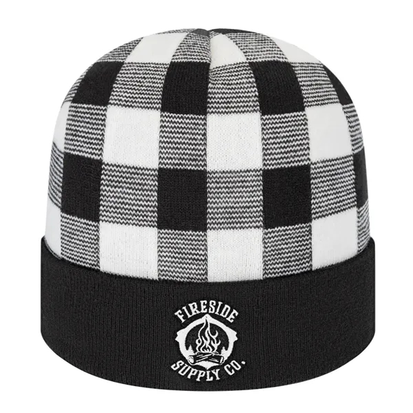 Acrylic knit beanie with plaid design and solid cuff. Made in... from ASI 43792 Cap America Inc