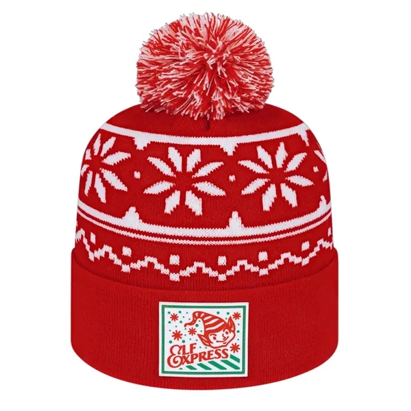 Knit cap with snowflake design, cuff and two-color pom.... from ASI 43792 Cap America Inc