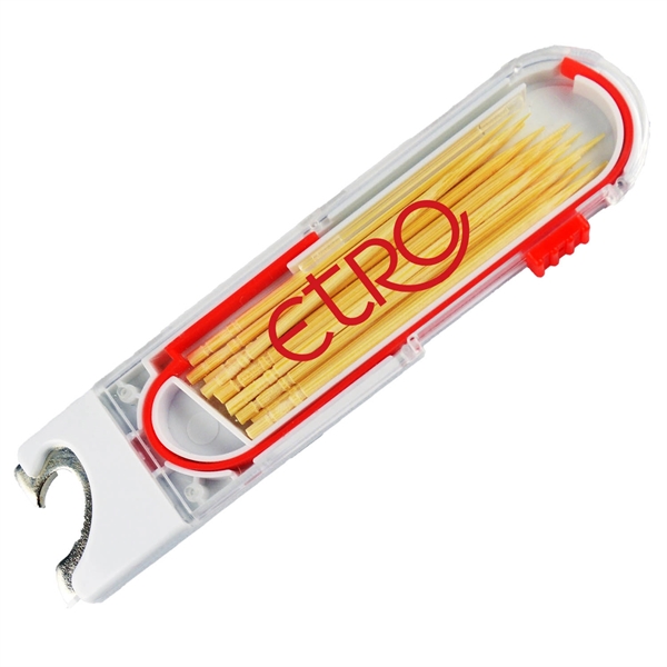 Plastic toothpick dispenser with handy bottle opener.... from ASI 57956 Graphco line