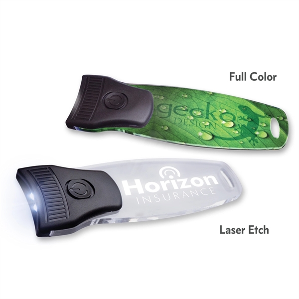 Flat flashlight with an eye-catching, see-through acrylic body.... from ASI 39850 The Bentcil Company
