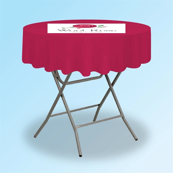Full digital polyester table cover with 14" hang and 60" diameter.... from ASI 30442 Above & Beyond Advertising Products