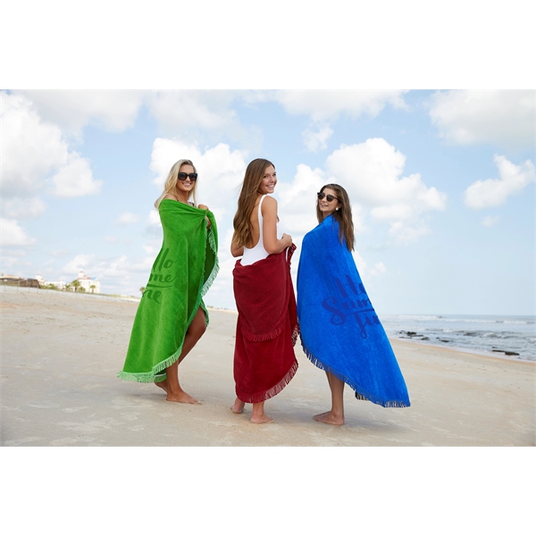 60" diameter round colored beach towel with fringes. 20 lbs./doz., 100%... from ASI 79750 Pro Towels