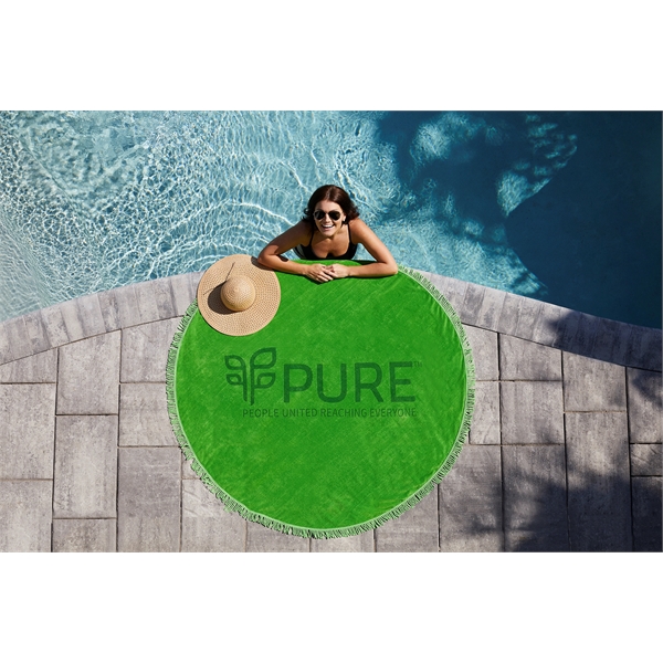 60" diameter round colored beach towel with fringes. 20 lbs./doz., 100%... from ASI 79750 Pro Towels