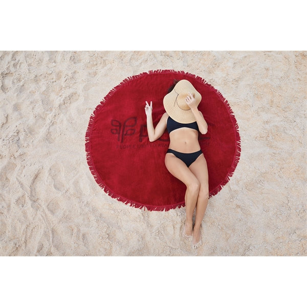 60" diameter round colored beach towel with fringes. 20 lbs./doz., 100%... from ASI 79750 Pro Towels