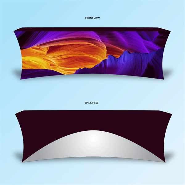 8 foot table cover with open back.... from ASI 30442 Above & Beyond Advertising Products