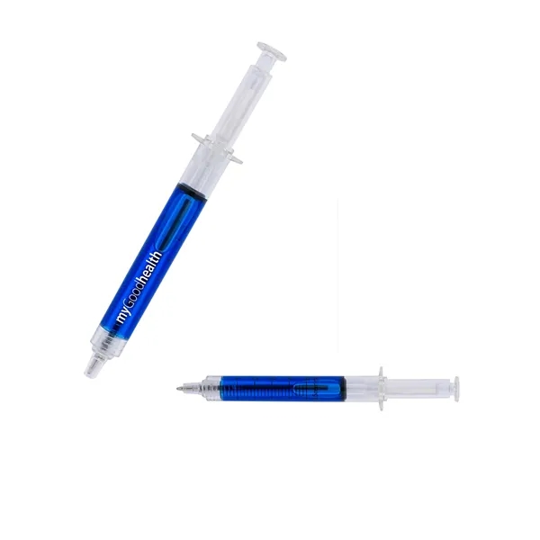 Plastic pen shaped like a medical syringe with black, medium point... from ASI 79530 Prime Line