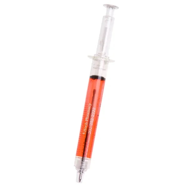 Plastic pen shaped like a medical syringe with black, medium point... from ASI 79530 Prime Line