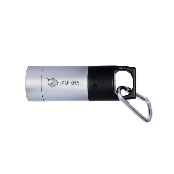 3.94" x 1.3" aluminum alloy keychain, LED flashlight and wireless speaker... from ASI 79530 Prime Line