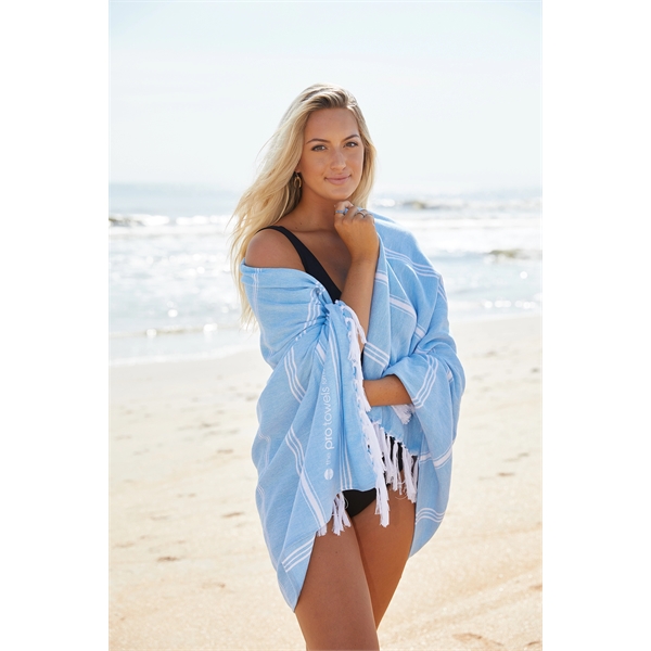 39" x 70" 8.0lb./doz. Striped Turkish cotton peshtemal/beach towel with fringes.... from ASI 79750 Pro Towels