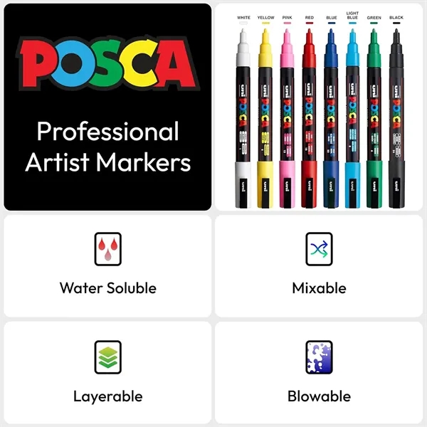 POSCA 8 Piece Basic Marker Set with Bag - Fine... from ASI 89320 Starline USA Inc
