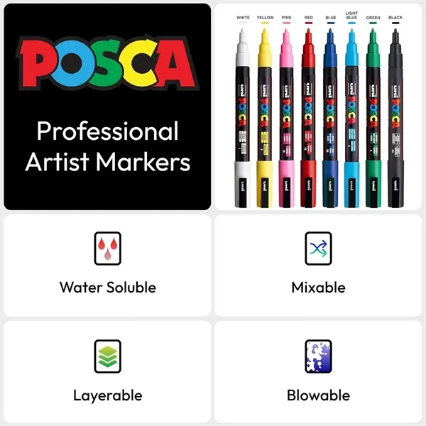 POSCA 8 Piece Basic Marker Set with Bag - Fine... from ASI 89320 Starline USA Inc