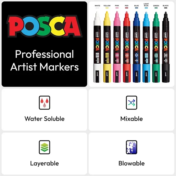 POSCA 8 Piece Basic Marker Set with Bag - Medium... from ASI 89320 Starline USA Inc