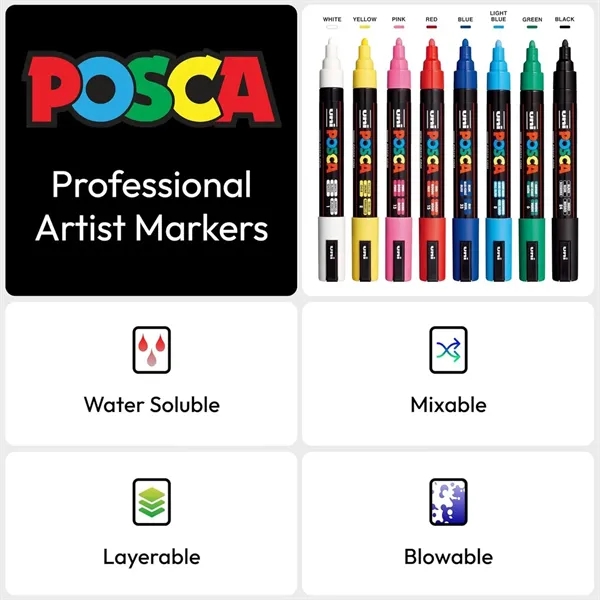 POSCA 8 Piece Basic Marker Set with Bag - Medium... from ASI 89320 Starline USA Inc