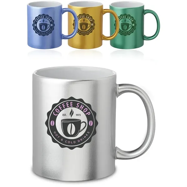 11 oz. ceramic composite mug with metallic colored exterior, white interior... from ASI 39552 BEL Promo