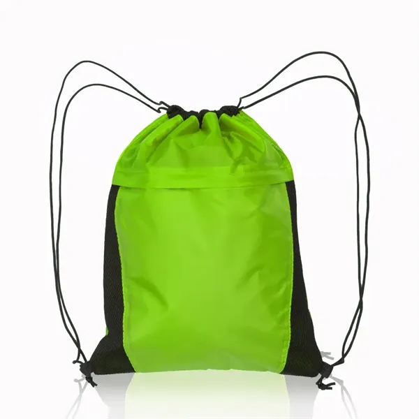 Two-tone drawstring backpacks with a side mesh accent and front pocket... from ASI 39552 BEL Promo