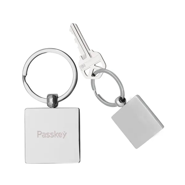 Brushed chrome zinc alloy square key tag with metal split ring... from ASI 79530 Prime Line