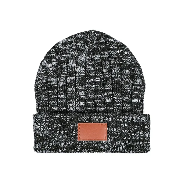 Leeman™ acrylic heathered gray knit beanie with cuff and PU faux... from ASI 79530 Prime Line