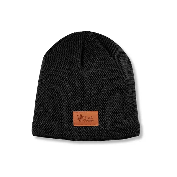 Leeman™ acrylic knit beanie with PU leatherette patch.... from ASI 79530 Prime Line