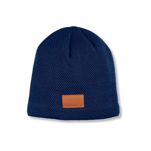 Leeman™ acrylic knit beanie with PU leatherette patch.... from ASI 79530 Prime Line