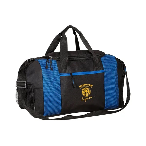 Polyester duffel bag with webbed handle, adjustable shoulder strap and various... from ASI 79530 Prime Line