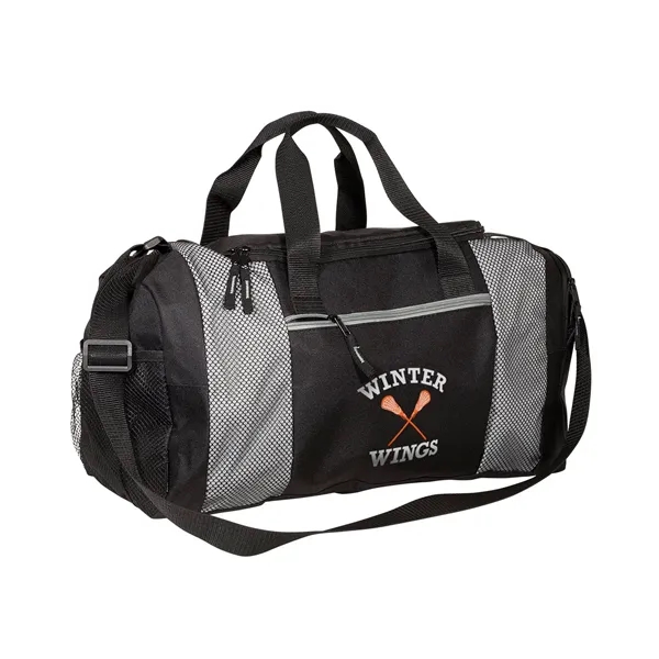 Polyester duffel bag with webbed handle, adjustable shoulder strap and various... from ASI 79530 Prime Line