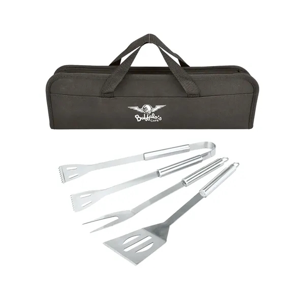 Three-piece BBQ set with large fork, tongs, spatula and black zippered... from ASI 79530 Prime Line