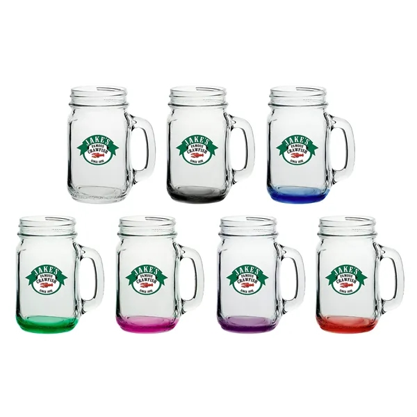 16 oz. clear glass mason jar with handle.... from ASI 68507 The Magnet Group / Benchmark Crystal & Clocks