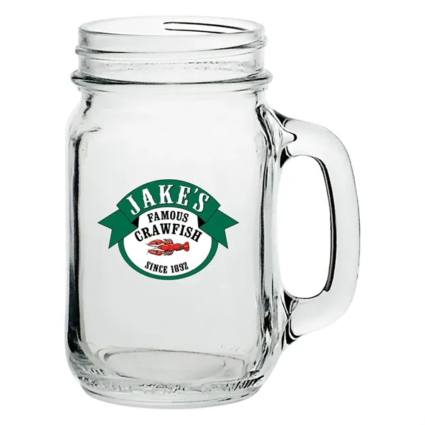 16 oz. clear glass mason jar with handle.... from ASI 68507 The Magnet Group / Benchmark Crystal & Clocks