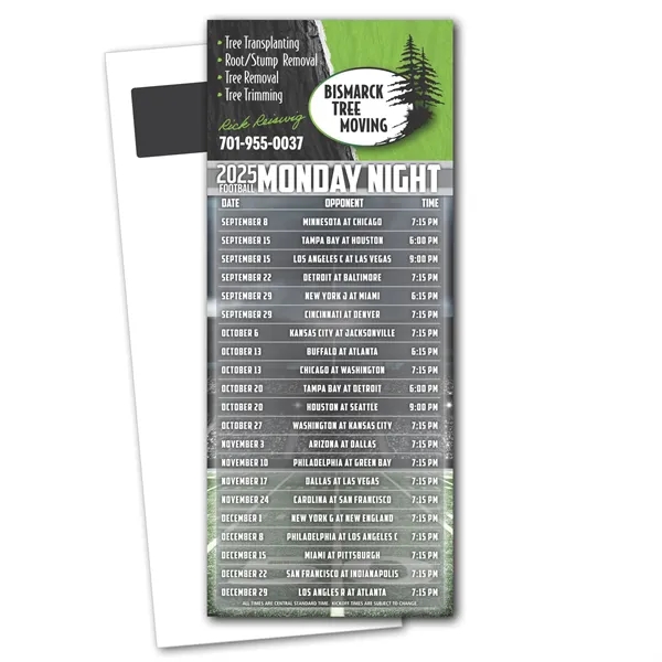 3 1/2" x 8 1/2" football themed schedule magnetic stick-up card... from ASI 68507 The Magnet Group / Magnet LLC™