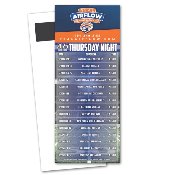 3 1/2" x 8 1/2" football themed schedule magnetic stick-up card... from ASI 68507 The Magnet Group / Magnet LLC™