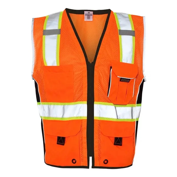 Heavy duty Lime color safety vest with outside cargo pockets. Blank.... from ASI 84358 S&S Activewear