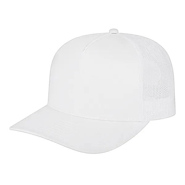 Mid profile five panel structured cap with a modified flat visor.... from ASI 43792 Cap America Inc